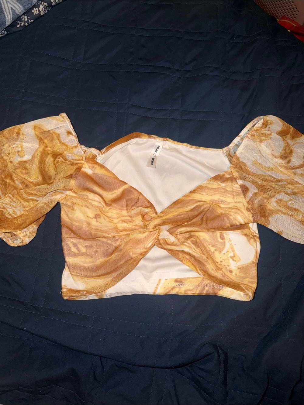 Marbled Twist-Front Crop Top in Gold